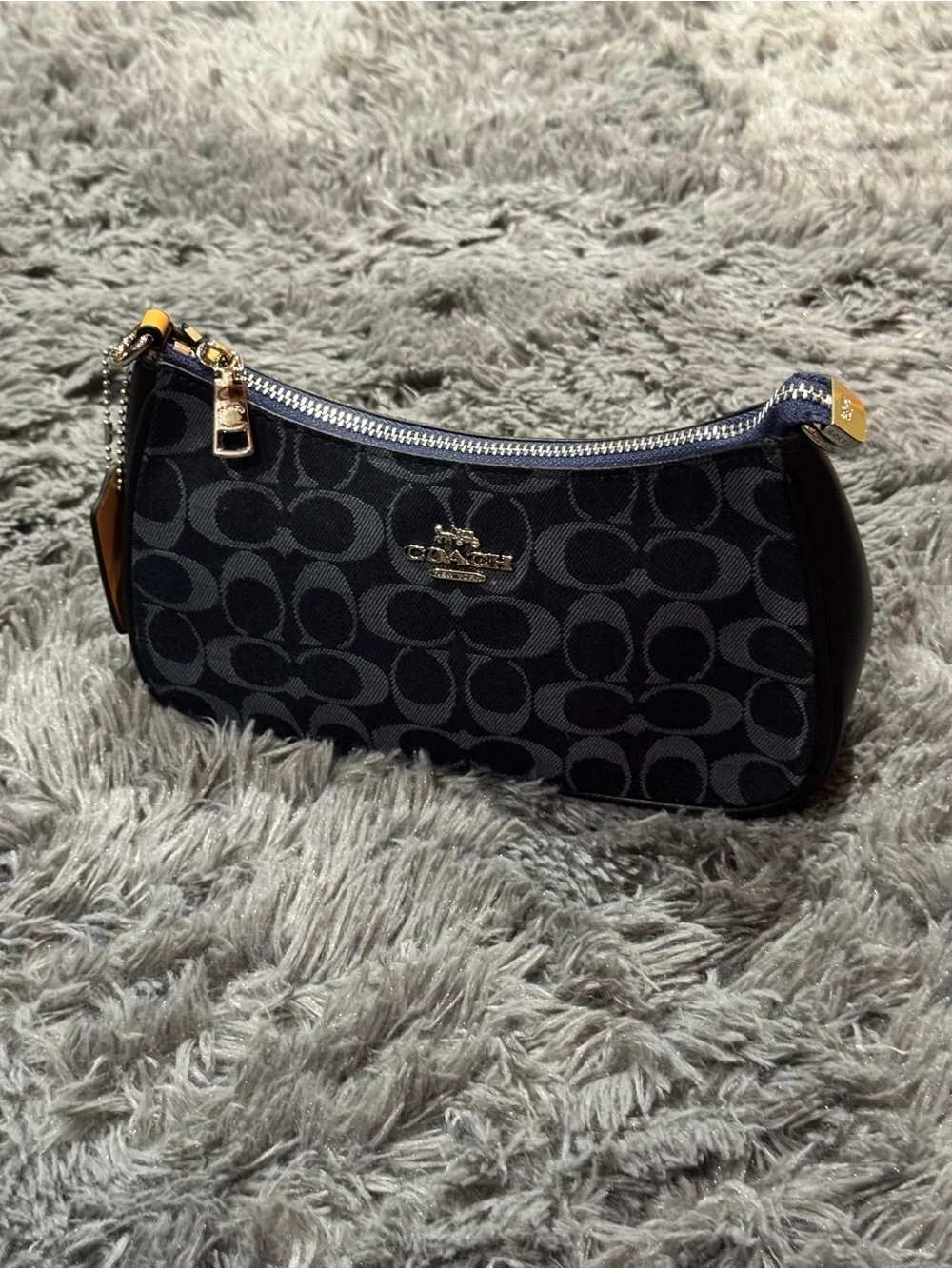 Coach Teri Shoulder Bag Black Signature Denim Leather